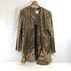 Maison Christine Tall Girl Sequin Gold Shimmer Open Jacket Size Small Vtg Canada
